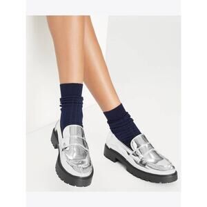 Tory Burch Classic Lug Loafer in Argento Silver 159319 NEW US 6 MM